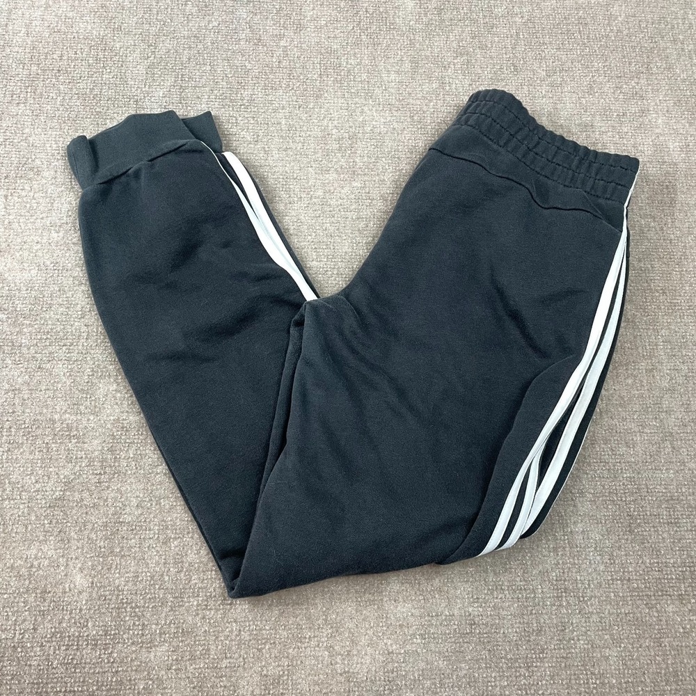 Adidas Jogger Pants Womens Large Black 3 Stripe Mid Rise Tapered Elastic Waist